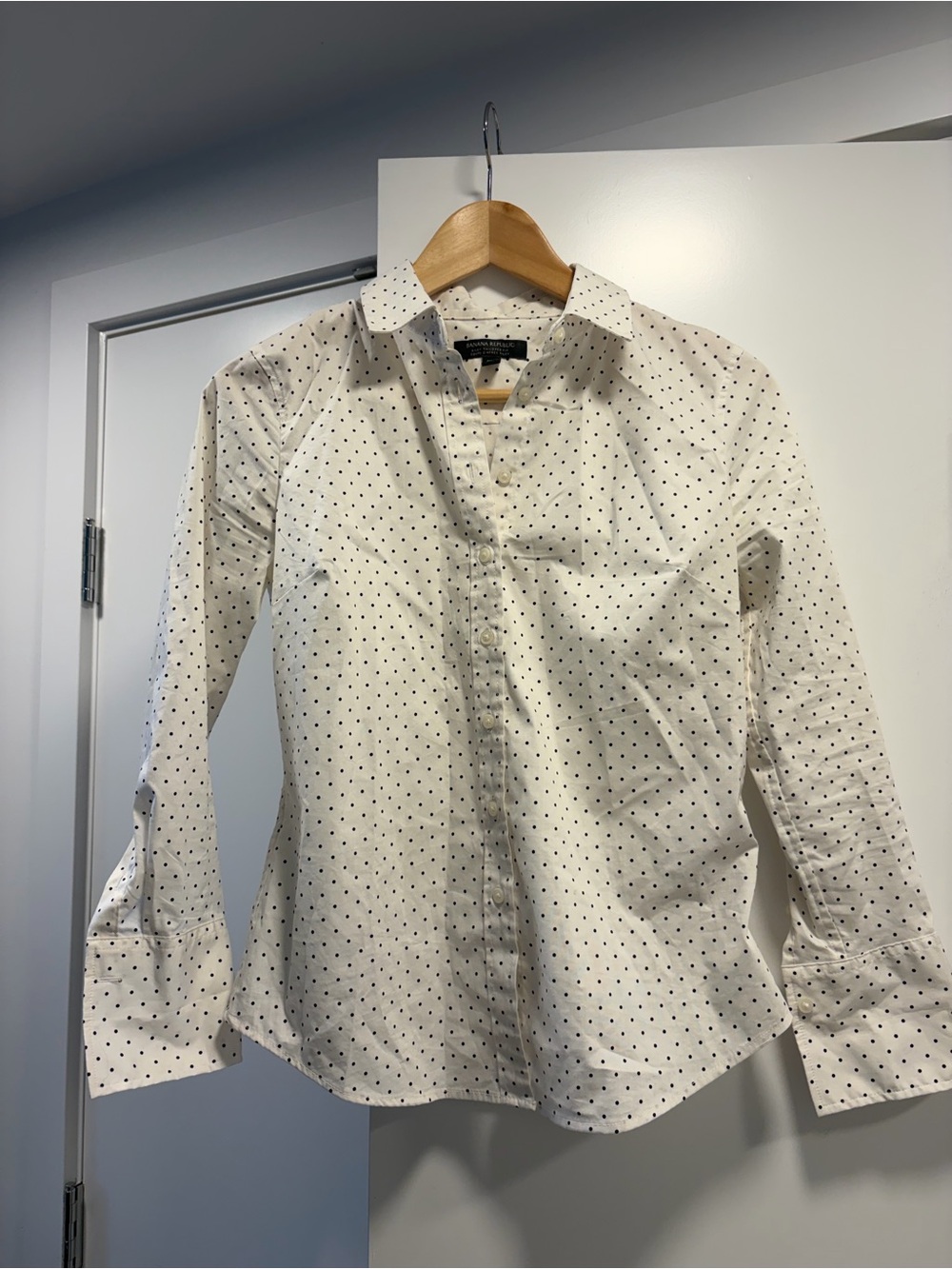 Banana Republic White Shirt with Navy Polka Dots